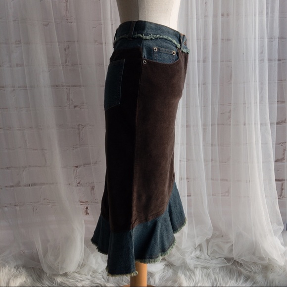 NAF NAF Jean Skirt with Brown Stretch Corduroy Women's Size 38 (US 4-6) - Picture 3 of 12